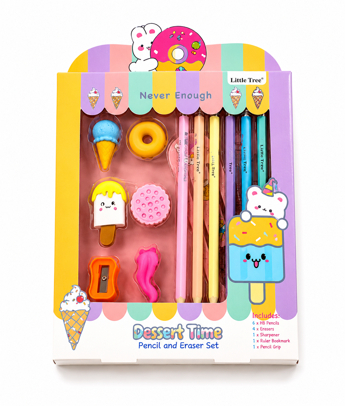 Dessert Time Cute Pencil & Eraser Gift Set for Kids | 13-Piece Stationery Kit