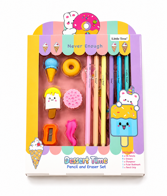 Dessert Time Cute Pencil & Eraser Gift Set for Kids | 13-Piece Stationery Kit