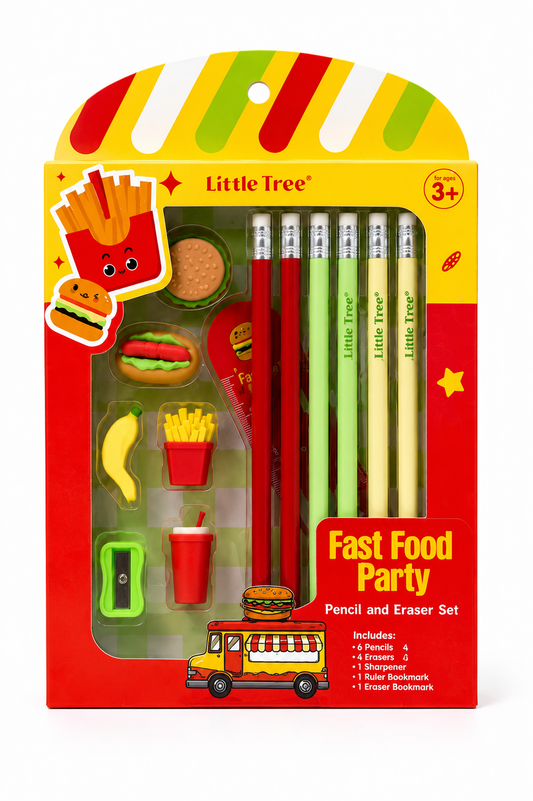 Fast Food Party Pencil & Eraser Gift Set for Kids | 13-Piece Stationery Kit